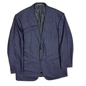 Corneliani Blazer Made in Italy 100s Wool Sport Coat Windowpane Blue 46 L